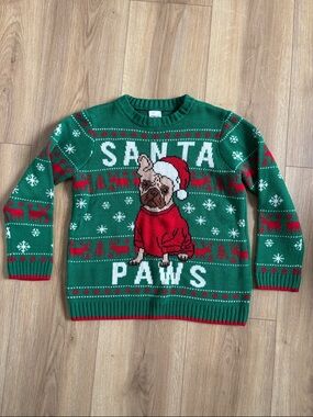 Holiday Time Green & Red "Santa Paws" Kids Christmas Sweater